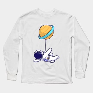 Astronaut Floating Planet Cartoon Long Sleeve T-Shirt